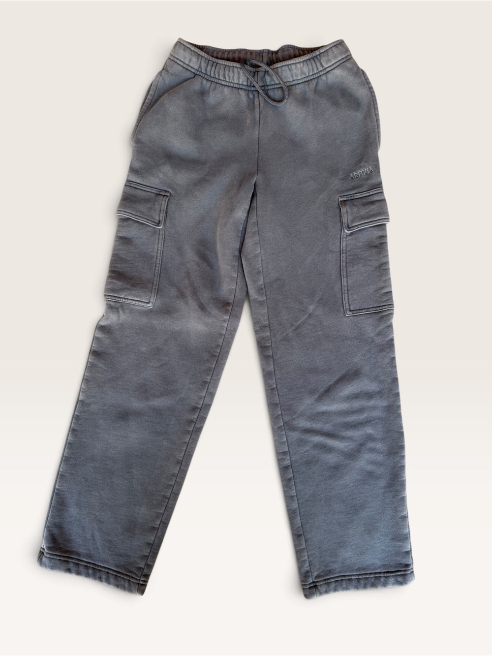 Gray Distressed Cargo Sweatpants with Drawstring Waist